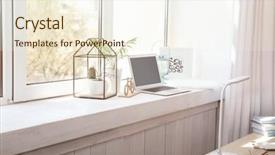  Presentation with workplace - Colorful slide deck enhanced with modern comfortable workplace with laptop backdrop and a  colored foreground