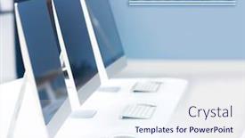  Presentation with coaching - Slide set enhanced with modern computers in the office coaching concept background and a sky blue colored foreground