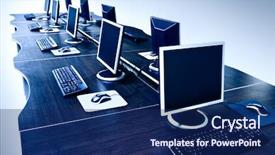  Presentation with computers - Presentation theme having modern computers with lcd screens background and a navy blue colored foreground