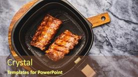  Presentation with cooking - PPT theme enhanced with modern-cooking-preparing-juicy-spare background and a tawny brown colored foreground