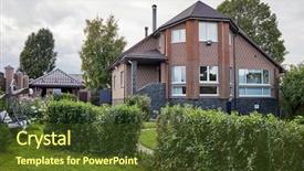  Presentation with modern trees - Presentation design featuring modern cottage house of red background and a tawny brown colored foreground