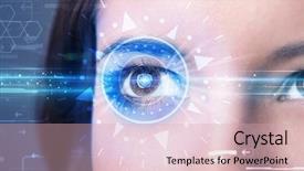  Presentation with iris - Presentation design consisting of modern cyber girl with technolgy background and a soft green colored foreground