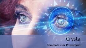  Presentation with iris - Beautiful PPT theme featuring modern cyber girl with technolgy backdrop and a  colored foreground