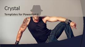  Presentation with studio - Presentation design with modern dancer posing at studio background and a light gray colored foreground