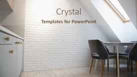  Presentation with white bricks - PPT theme featuring modern-design-home-interior background and a sky blue colored foreground