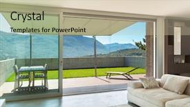  Presentation with room interior design - Cool new presentation theme with modern design interior living room backdrop and a soft green colored foreground