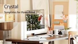  Presentation with monitor computer - Amazing presentation having modern design of workplace with big computer monitor backdrop and a lemonade colored foreground