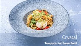  Presentation with spaghetti - Slide set having modern-design-traditional-fried-scallops background and a teal colored foreground