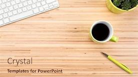  Presentation with cup coffee - Amazing slide set having modern-desk-background-with-potted backdrop and a lemonade colored foreground