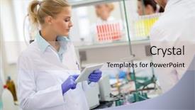  Presentation with laboratory chemical - Slide set enhanced with modern device in laboratory background and a soft green colored foreground