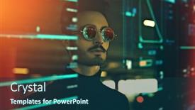  Presentation with hologram - Colorful slide set enhanced with modern-digital-world-portrait backdrop and a ocean colored foreground