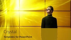  Presentation with black man - Presentation with modern-digital-world-portrait background and a gold colored foreground