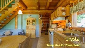  Presentation with log cabin - Slide deck with modern dining room in log cabin or luxury house background and a tawny brown colored foreground