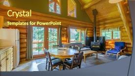  Presentation with log cabin - PPT theme having modern dining room in log cabin or luxury house background and a tawny brown colored foreground