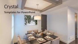  Presentation with dining - Audience pleasing theme consisting of modern dining room in luxury house backdrop and a mint green colored foreground