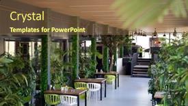  Presentation with ecology - Amazing presentation theme having modern-eco-restaurant-interior-ecology backdrop and a tawny brown colored foreground