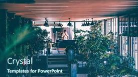  Presentation with eco - Amazing presentation having modern-eco-restaurant-interior-ecology backdrop and a ocean colored foreground