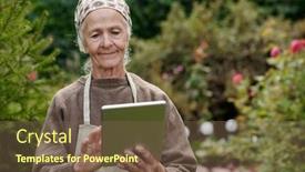  Presentation with elderly - Presentation design featuring modern-elderly-woman-with-scarf background and a tawny brown colored foreground