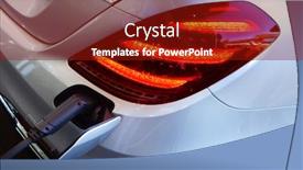  Presentation with environmentally friendly - Amazing presentation theme having modern electric car in white on a charge from the mains environmentally friendly transportation of the future backdrop and a crimson colored foreground