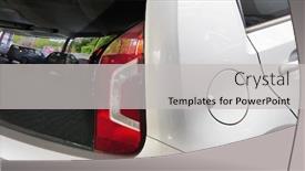  Presentation with environmentally friendly - Presentation theme featuring modern electric car in white on a charge from the mains environmentally friendly transportation of the future background and a light gray colored foreground