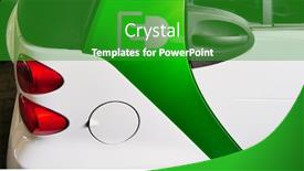  Presentation with environmentally friendly - Beautiful slide deck featuring modern electric car in white on a charge from the mains environmentally friendly transportation of the future backdrop and a shamrock green colored foreground