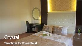  Presentation with modern elegant - Amazing PPT theme having modern elegant bedroom with bed and furniture backdrop and a violet colored foreground