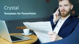  Presentation with entrepreneur - Cool new theme with modern entrepreneur with newspaper calling in cafe backdrop and a ocean colored foreground