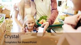  Presentation with contactless - Amazing slides having modern family making contactless payment backdrop and a coral colored foreground