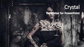  Presentation with spooky - Beautiful PPT theme featuring black wine - tattooed beautiful woman in old backdrop and a dark gray colored foreground