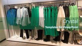  Presentation with dress shoes - Presentation having modern-fashion-women-colorful-clothes background and a ocean colored foreground