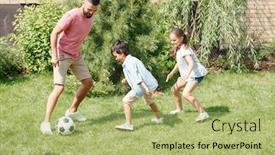  Presentation with father - Slide deck featuring modern-father-playing-football background and a mint green colored foreground