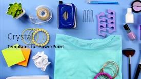  Presentation with modern color - Slide set having modern female clothing and accessories on color background background and a light blue colored foreground