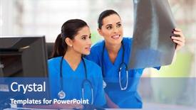  Presentation with female garment workers - Beautiful slides featuring modern female medical workers studying backdrop and a teal colored foreground