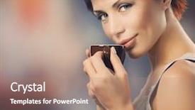  Presentation with modern food - Amazing theme having modern food - beautiful young woman drinking coffee backdrop and a coral colored foreground