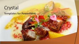 Presentation with modern food - Beautiful presentation theme featuring modern food - octopus ceviche with citrus fruits backdrop and a yellow colored foreground