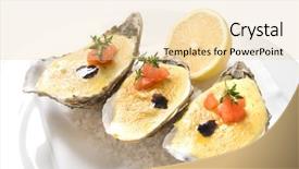 Presentation with sauce - Colorful PPT theme enhanced with modern food - oysters with sauce and lemon backdrop and a lemonade colored foreground