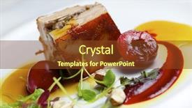  Presentation with white marble plate marble - Theme consisting of modern food - piglet with cherries background and a tawny brown colored foreground