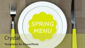  Presentation with spring - Presentation theme enhanced with modern food - plate with text spring menu background and a yellow colored foreground