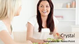 Presentation with salad - PPT theme with modern food - portrait of laughing women eating background and a  colored foreground