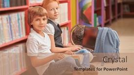  Presentation with educational - PPT theme featuring modern-generation-of-children-portrait background and a coral colored foreground