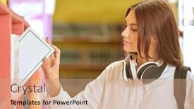  Presentation with educational - Presentation theme consisting of modern-girl-student background and a coral colored foreground