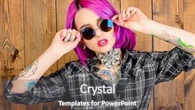  Presentation with bright - Theme featuring modern girl with bright crimson background and a dark gray colored foreground