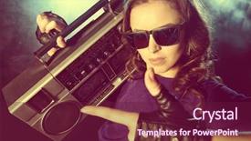  Presentation with tape recorder - Beautiful PPT theme featuring modern girl with tape recorder backdrop and a  colored foreground