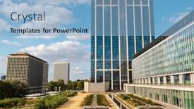  Presentation with garden city - Theme consisting of modern-glass-buildings-and-botanical background and a light blue colored foreground