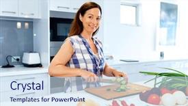  Presentation with grocery - Audience pleasing slides consisting of modern grocery - beautiful woman standing backdrop and a sky blue colored foreground
