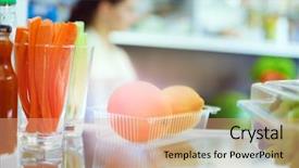  Presentation with refrigerator - Colorful theme enhanced with modern grocery - open refrigerator with fresh fruits backdrop and a coral colored foreground
