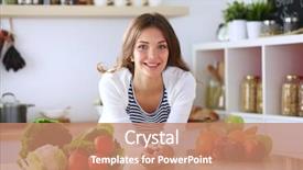  Presentation with business woman standing on maze - Cool new PPT theme with modern grocery - young woman standing near desk backdrop and a coral colored foreground