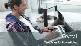  Presentation with floor - Presentation having modern guy with a laptop background and a  colored foreground