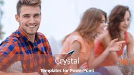  Presentation with friends - Beautiful presentation featuring modern-guy-with-a-smartphone backdrop and a coral colored foreground