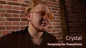  Presentation with youth sports - Presentation theme having modern-guy-with-red-hair background and a wine colored foreground